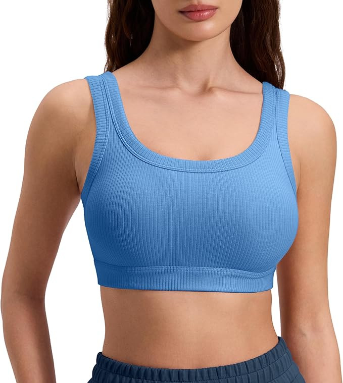 CRZ YOGA Ribbed Sports Bras for Women - U Back Wireless Medium Impact Padded Yoga Workout Cami | Amazon (US)