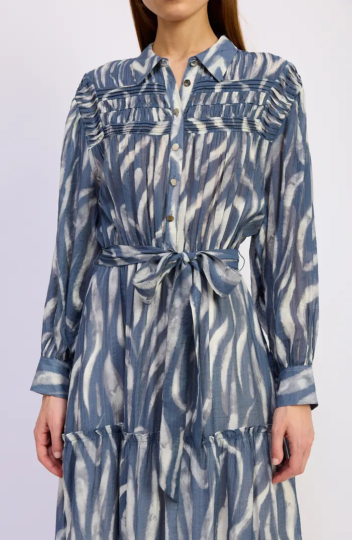 Cypress Long Sleeve Tie Belt Tiered Maxi Shirtdress | Nordstrom