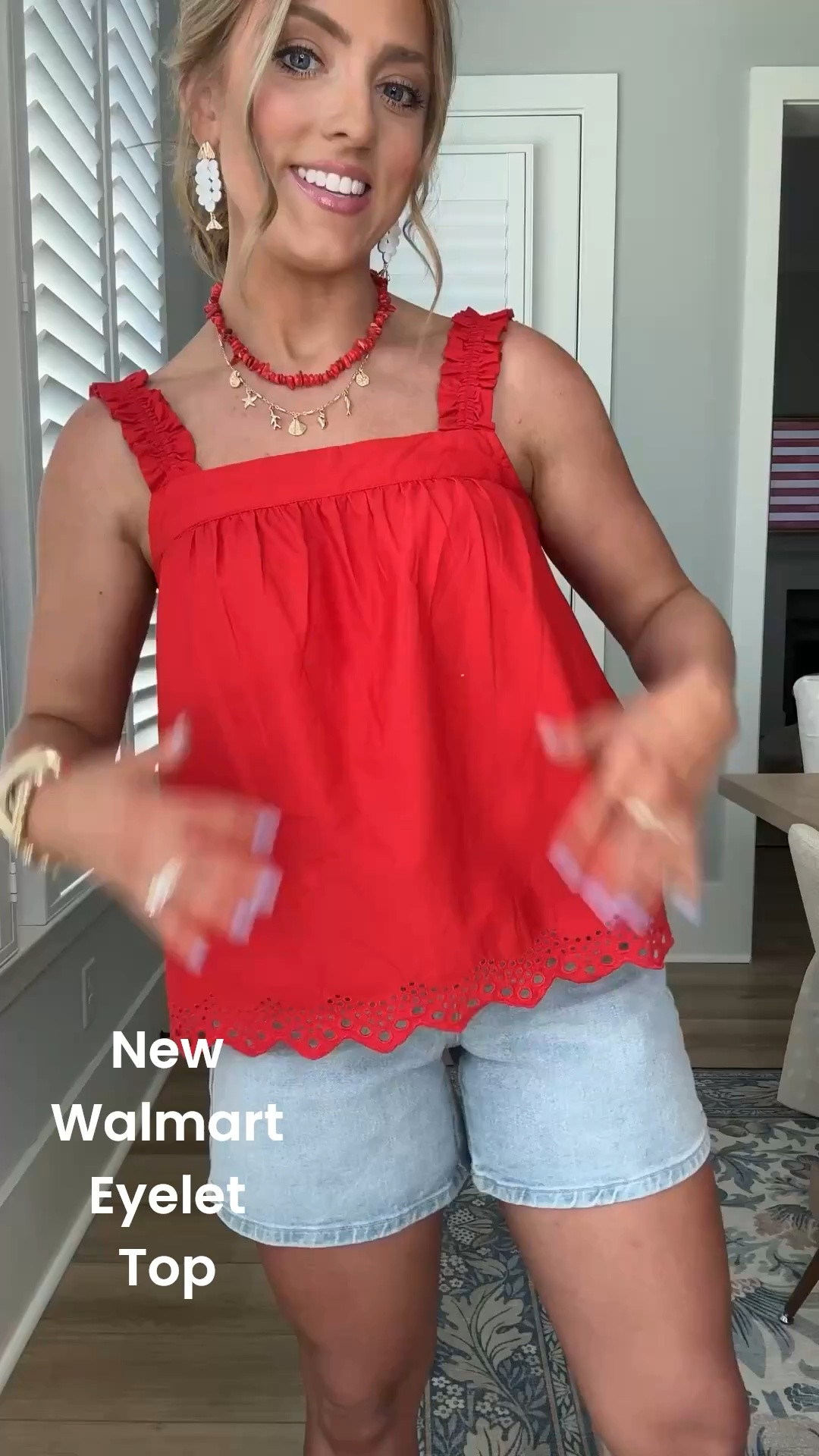 This bright red eyelet tank is the kind of Walmart find that looks SO much more expensive in person 😍 The ruffle straps and scallop hem details are adorable, and it’s the perfect summer top for BBQs, beach days, errands, or casual dinner nights. Paired it with comfy light wash denim shorts and the cutest striped sandals for an easy everyday summer outfit. Everything is from Walmart and all brand new arrivals! ☀️

#WalmartFashion #WalmartFinds #SummerOutfit #AffordableFashion #WalmartStyle #CasualSummerStyle #DenimShorts #EyeletTop #EverydayStyle #HeadToToeWalmart #SummerFashion #WalmartNewArrivals #BudgetFriendlyFashion #VacationStyle #OOTD

#LTKootd #LTKPetite