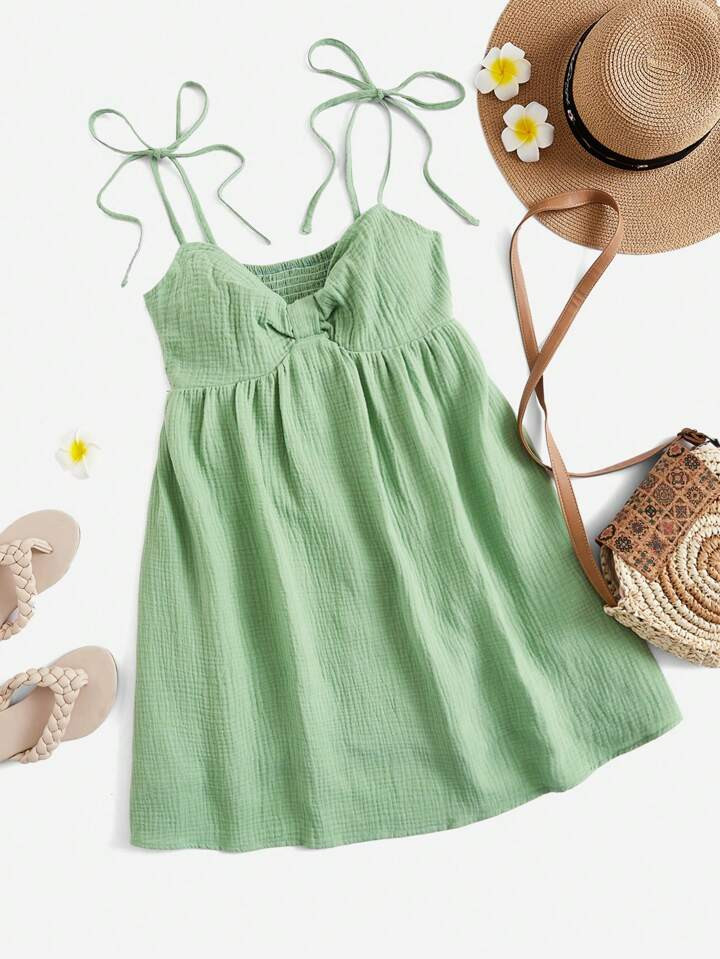 Soleia Tied Shoulder Cami Dress,Sage Green Dress | SHEIN