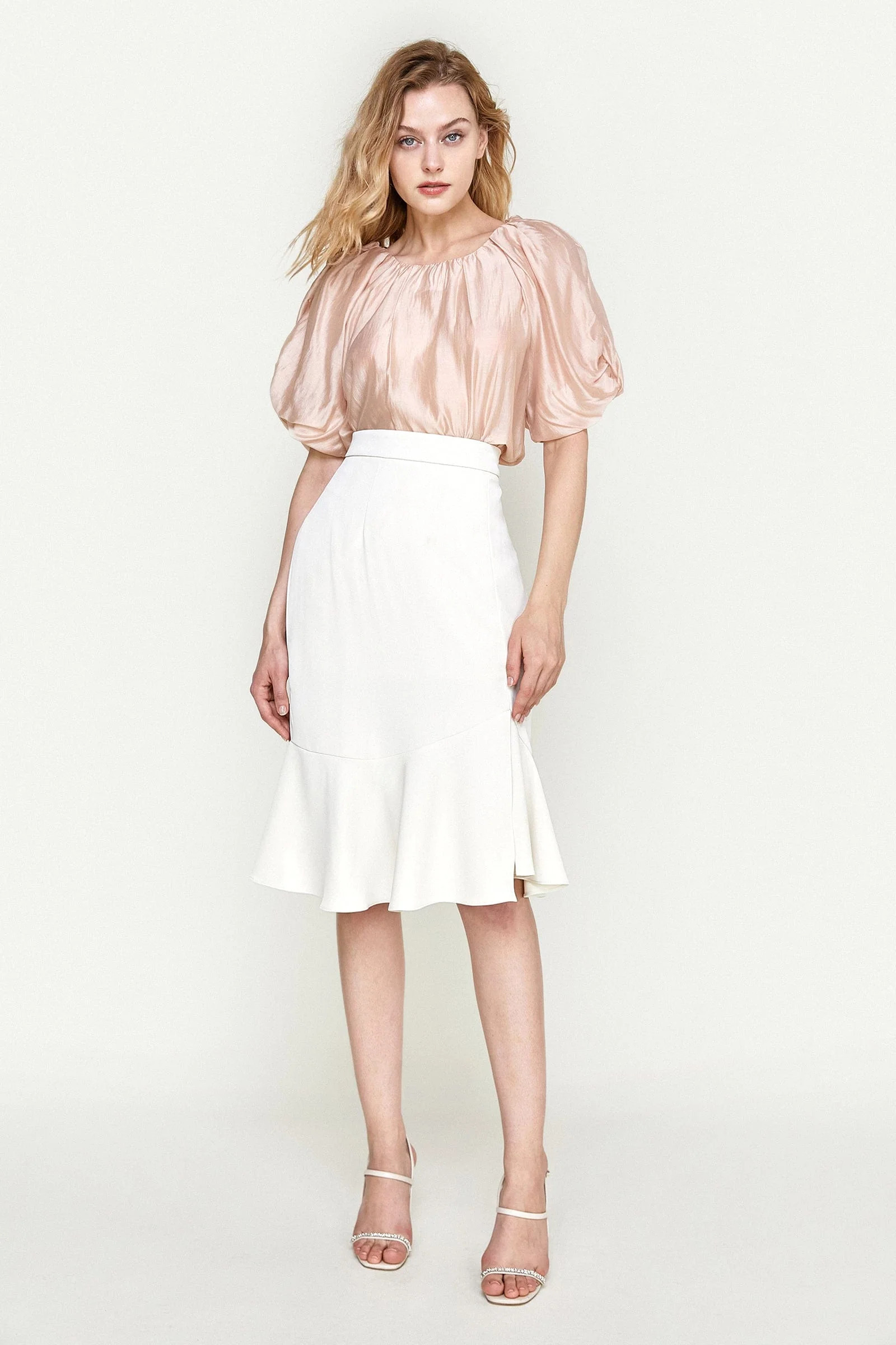 Ivory Frill Hem Midi Skirt | J.ING