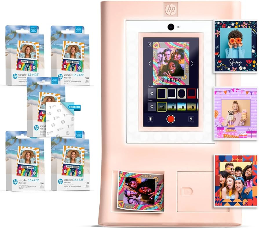 HP Sprocket Photo Booth Machine Instant Color Photo Printer (Pink) Paper Bundle + Zink 3.5 x 4.25... | Amazon (US)