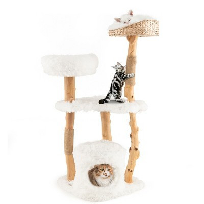 Tangkula 49" Tall Wooden Cat Tree Solid Wood Cat Tower with Jute Scratching Posts | Target