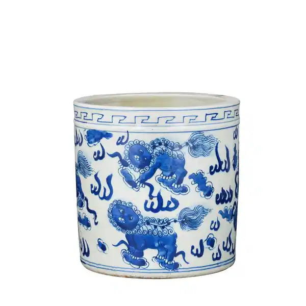 Blue And White Orchid Pot Foo Dog Motif | Bed Bath & Beyond