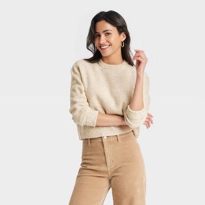 Women's Cozy Knit Crewneck Pullover Sweater - Universal Thread™ Cream M | Target