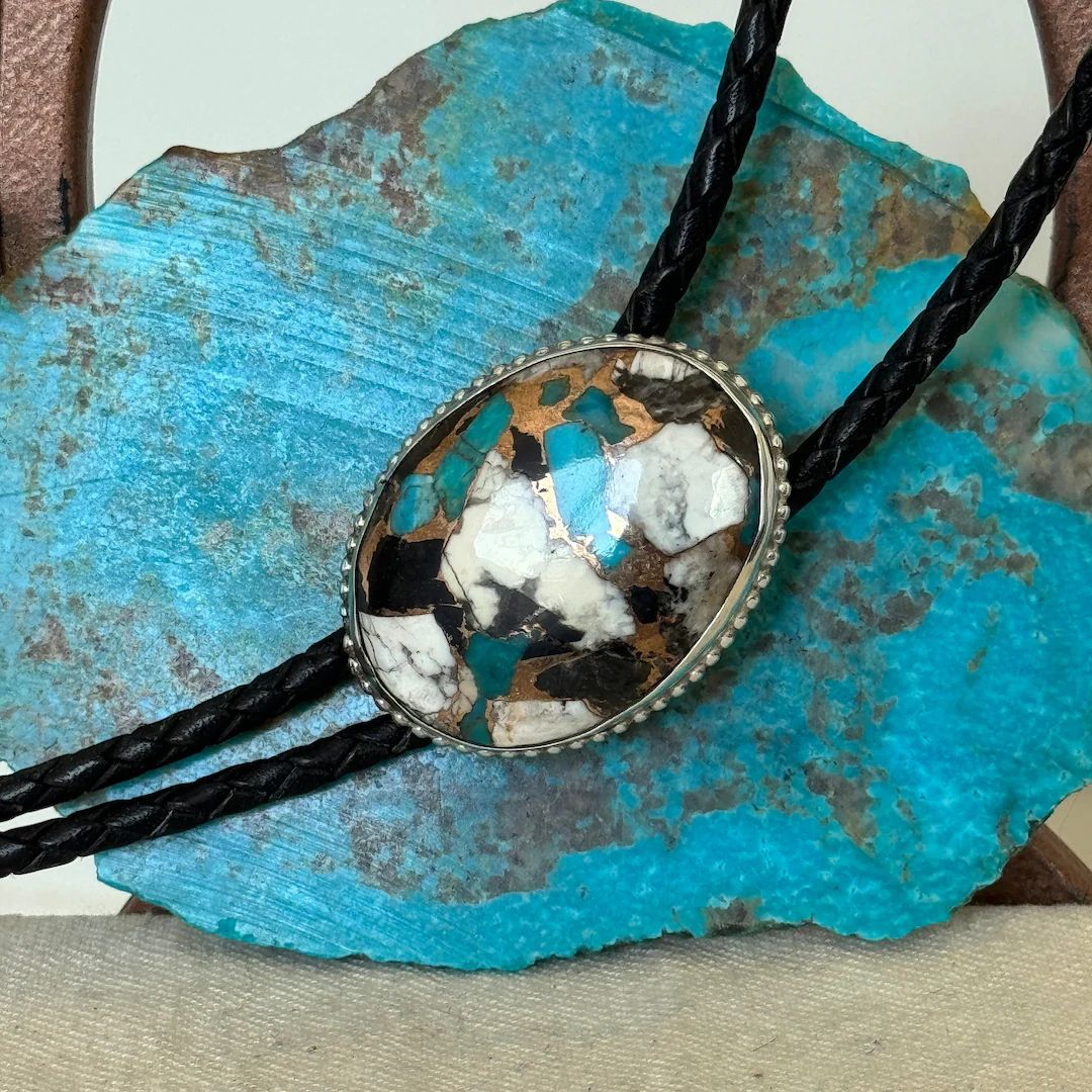 White Buffalo & Blue Turquoise Bolo Tie for Men and Women - Sterling Silver - Great Gift Idea | Etsy (US)