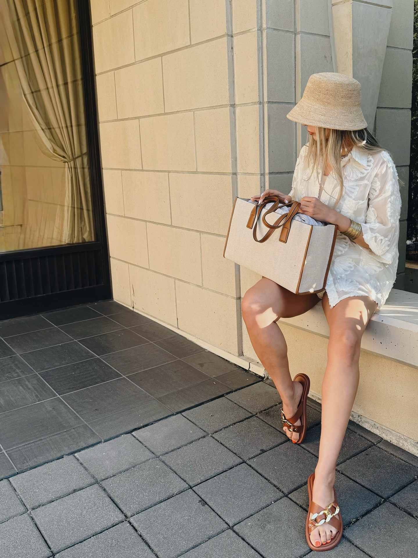 Sheer, shell, and sun-kissed ☀️ 

set @prettylittlething 
bag @zara
bucket hat @plenty

#summerstyle #ootd #coordinatedset #matchingoutfit #vacayvibes #fashionista #styleinspo #embroideredset