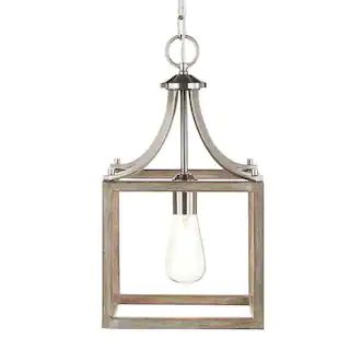 Hampton Bay Boswell Quarter 1-Light Brushed Nickel Mini-Pendant with Weathered Wood Accents 7947H... | The Home Depot