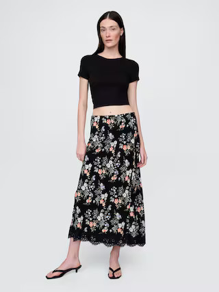 Crepe Lace-Trim Maxi Skirt | Gap (US)