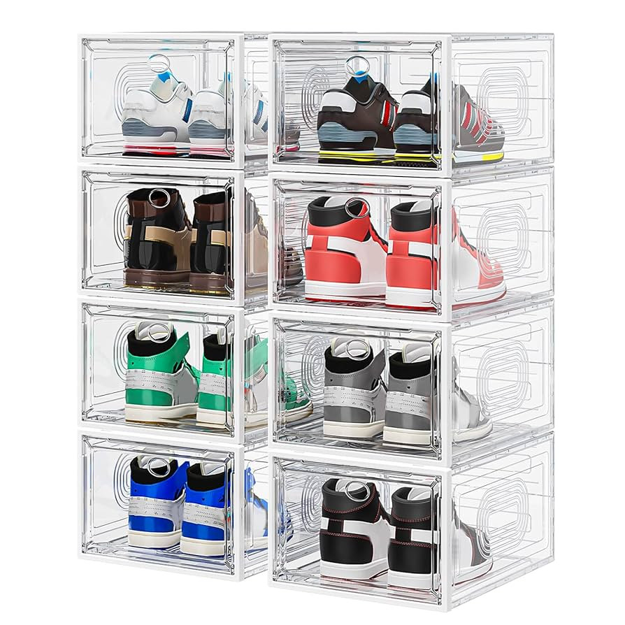 8 Pack Thicken & Clear Shoe Boxes Organizer with Magnetic Door, Stackable Storage Boxes for Shoes... | Amazon (US)
