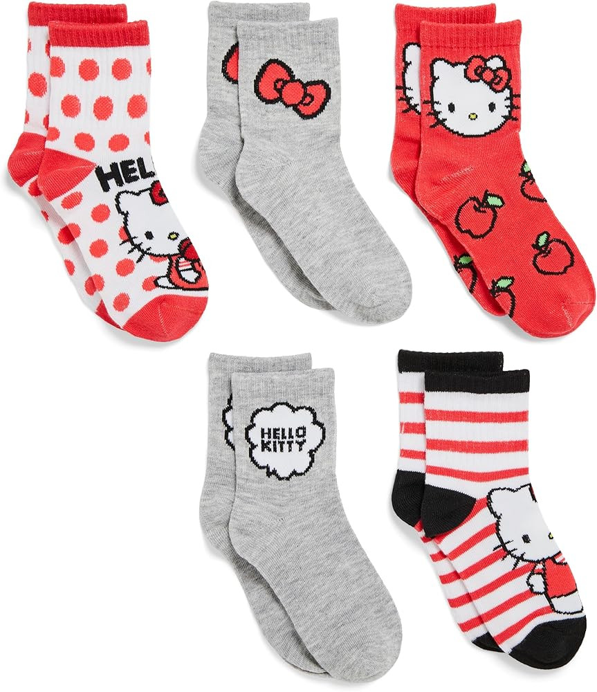 Hello Kitty girls 5 Pack Mid Crew Socks | Amazon (US)