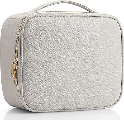 Vlando Travel Makeup Bag - Leather Make up Cosmetic Case Organizer Portable Artist Storage Bag wi... | Amazon (US)