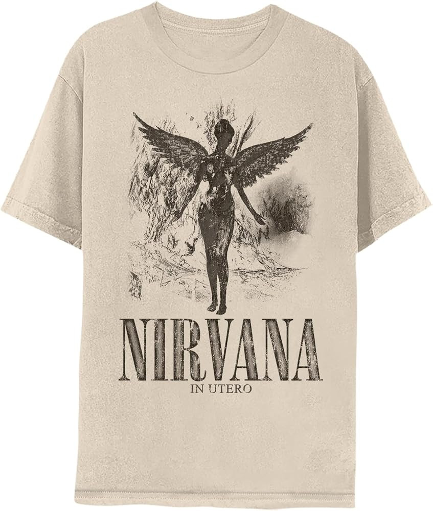 Nirvana in Utero Distressed Logo Adult Short Sleeve T Shirt 90s Grunge Music Vintage Style Graphi... | Amazon (US)