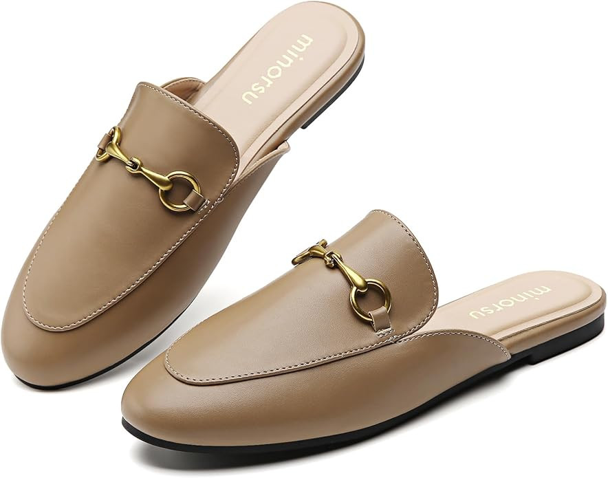 Minorsu Women's Black Animal Print Buckle Mules - Memory Foam Insole - Low Heel - Casual Mule Sho... | Amazon (US)