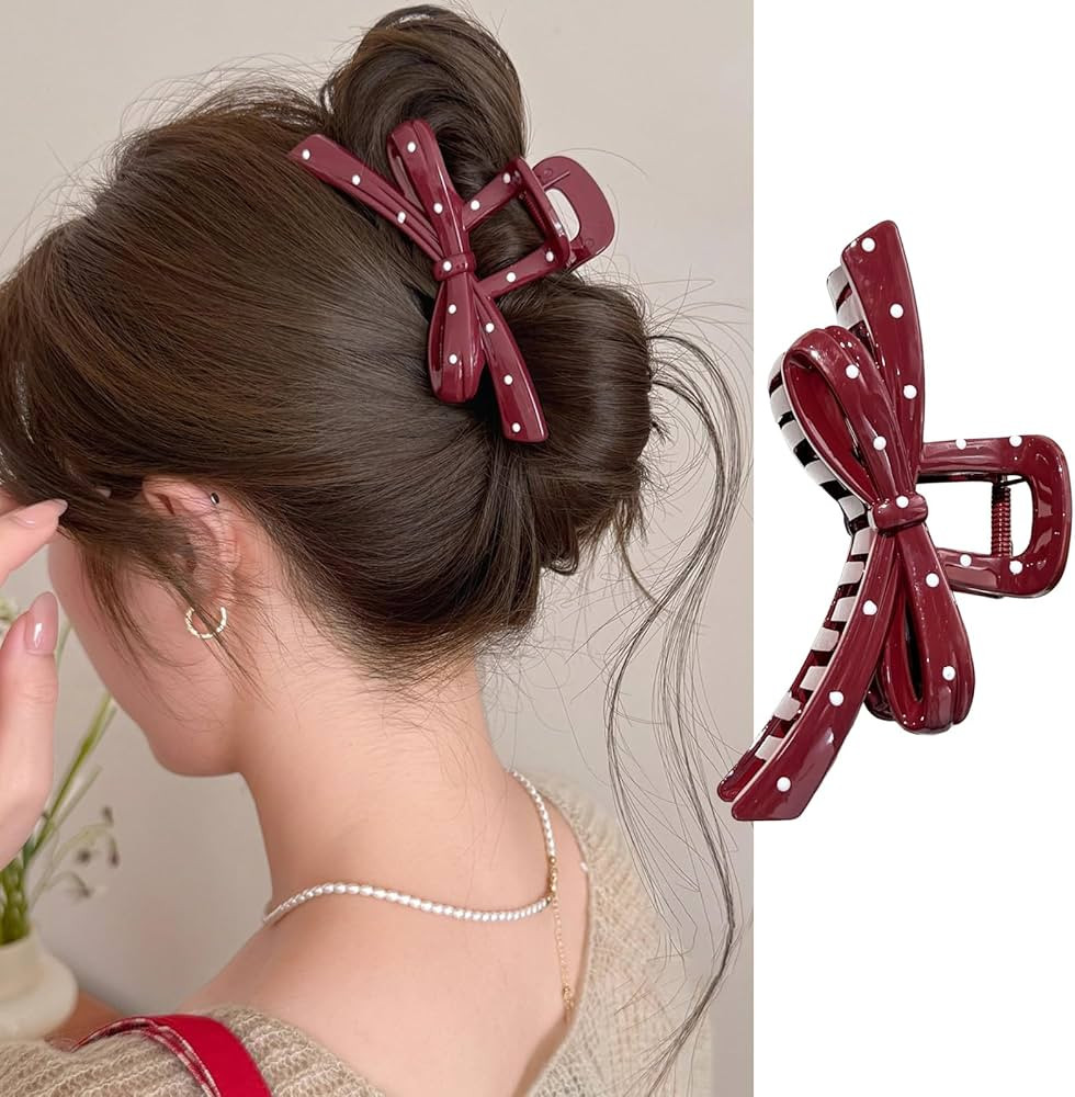 Red Bow Hair Claw Clips Large Polka Dots Bow Hair Clip Acrylic Strong Hold Red Hair Jaw Barrette ... | Amazon (US)