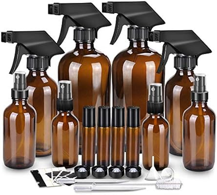 Glass Spray Bottle Kits, BonyTek Empty 4 10 ml Roller Bottles, 8 Amber Essential Oil Bottle(16oz,... | Amazon (US)