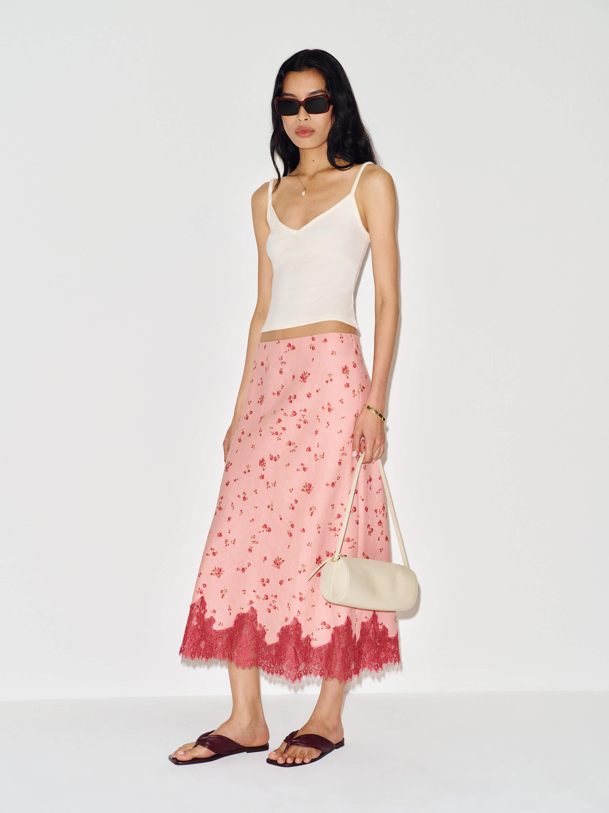 Reformation Carolina Linen Skirt Pink Small | Reformation (Global)