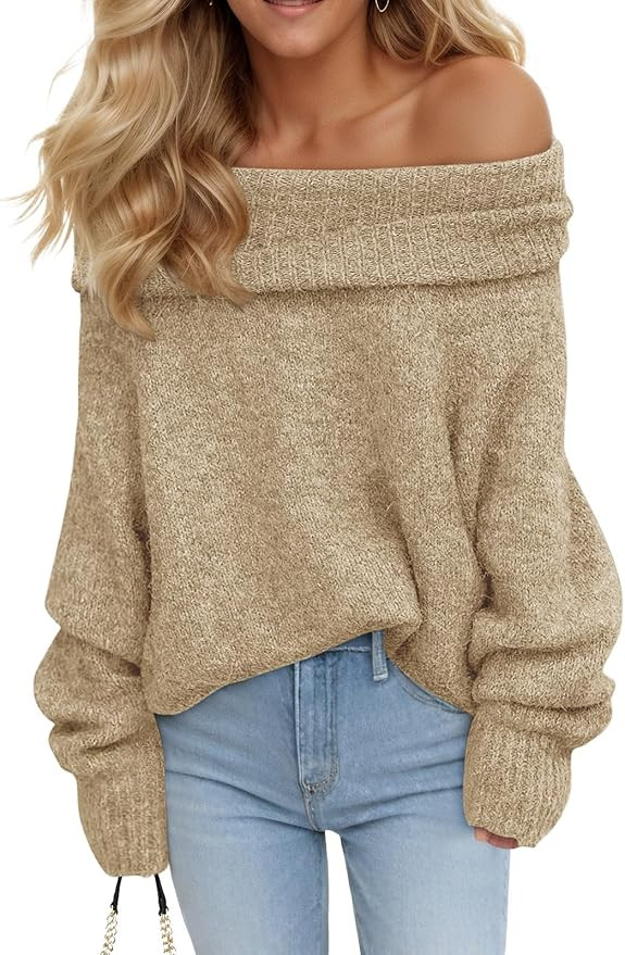 Saodimallsu Womens Off The Shoulder Sweaters Long Sleeve Slouchy Knitted Casual Loose Fall Trendy... | Amazon (US)