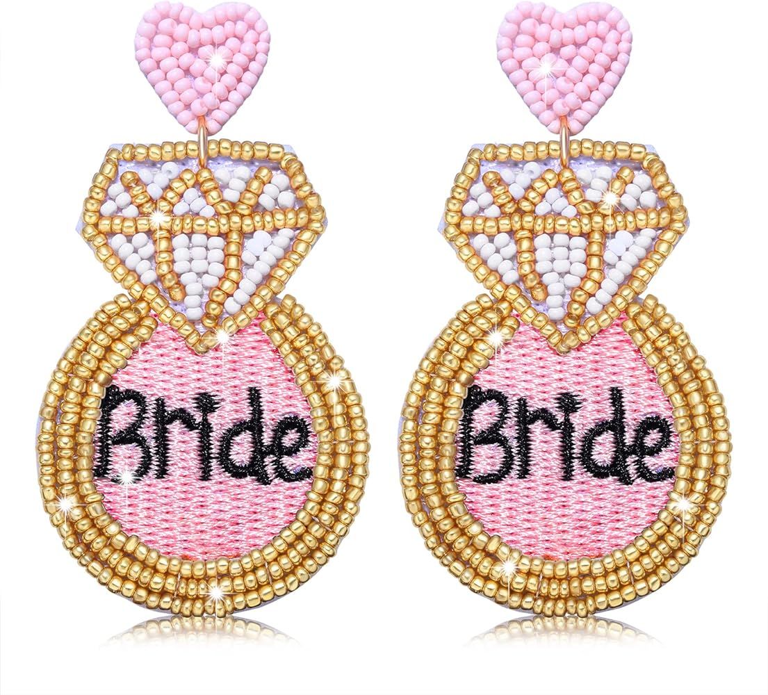 Wedding Bridal Earrings for Women Beaded Diamond Ring Bride Earrings Handmade Team Bride Bridesma... | Amazon (US)