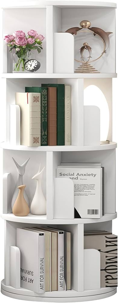 oneinmil 360° Rotating Bookshelf, Small Corner Bookcase with Small Footprint, 4 Tier Standing Bo... | Amazon (US)