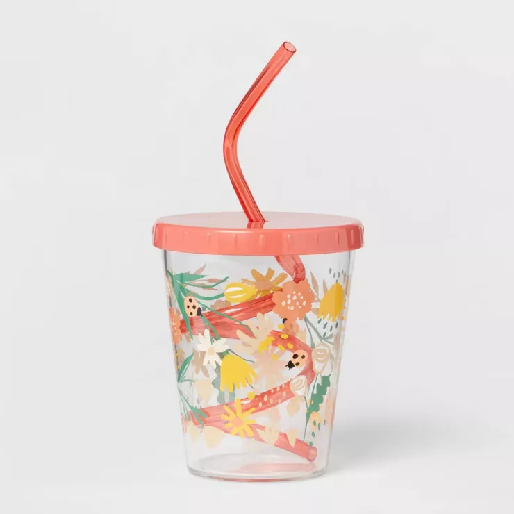 15oz Plastic Wildflower Kids' Swirly Straw Cup - Pillowfort 1 lb