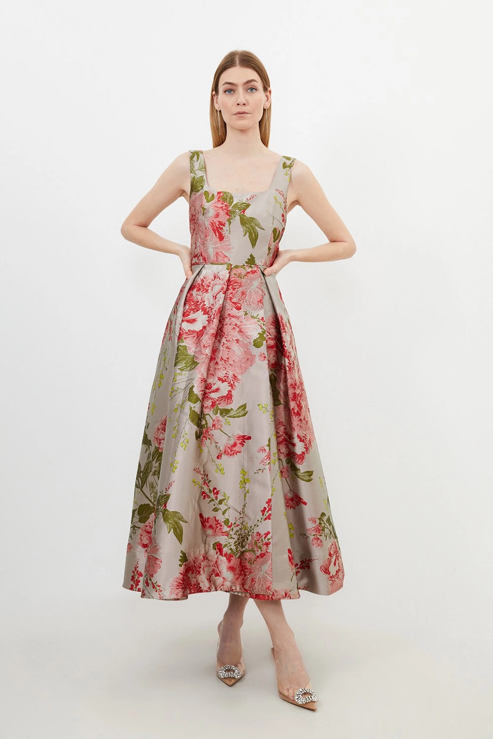 Petite Vintage Floral Print Prom Woven Maxi Dress | Karen Millen UK + IE + DE + NL