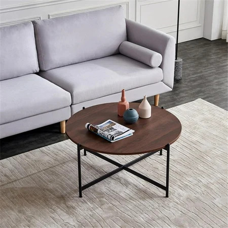 Modern End Table Circle Side Coffee Tea Table Outdoor and Indoor Small Round Tables Black Metal Fram | Walmart (US)