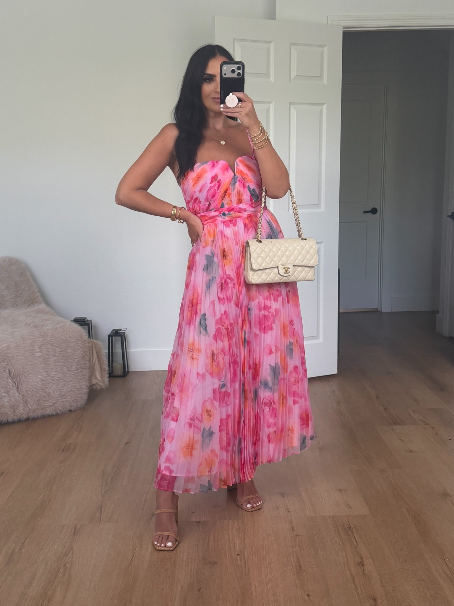 Bayley Floral Print Pleat Party Dress wearing size smalll