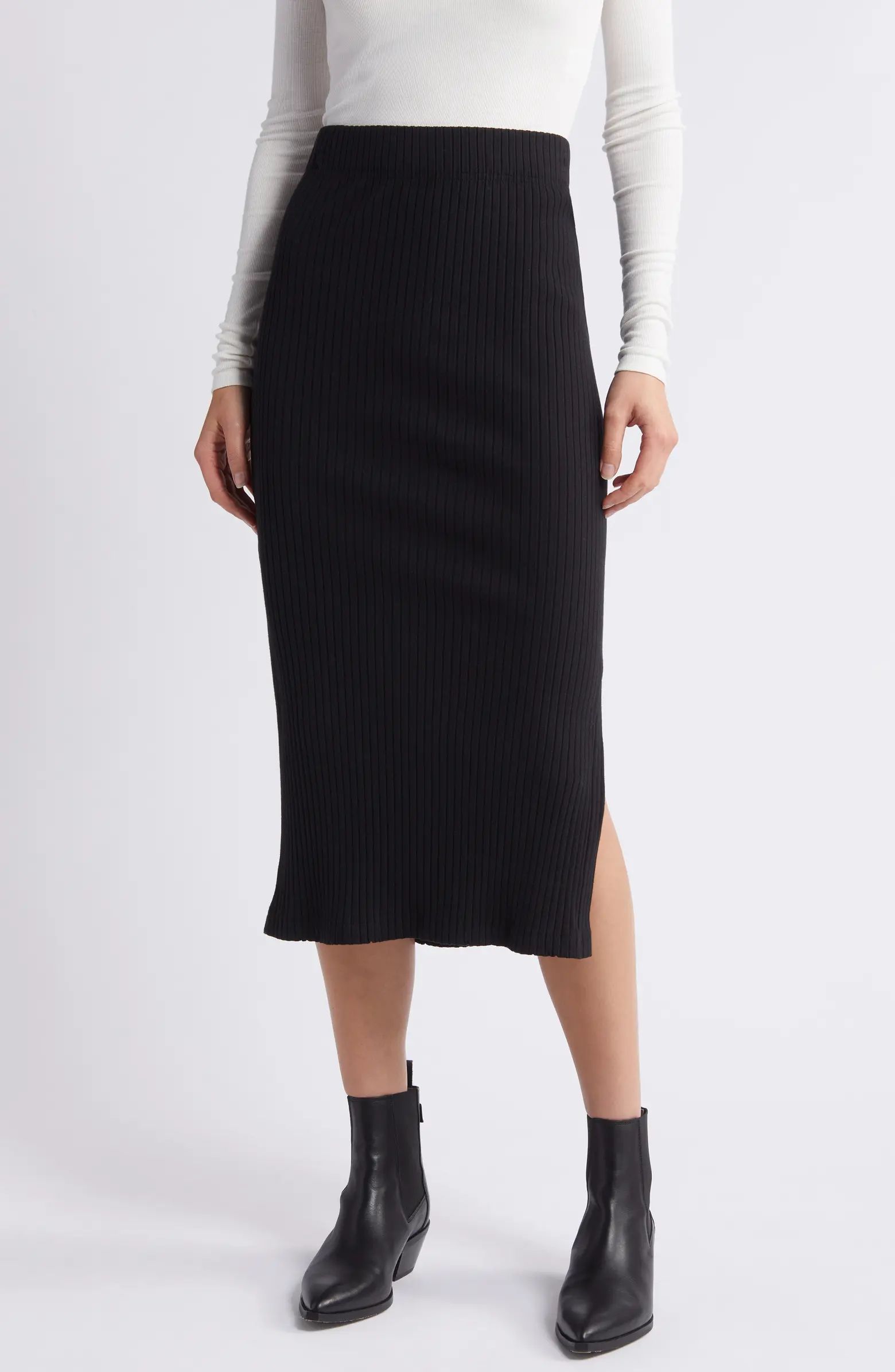 Rails Angie Side Slit Rib Midi Skirt | Nordstrom | Nordstrom