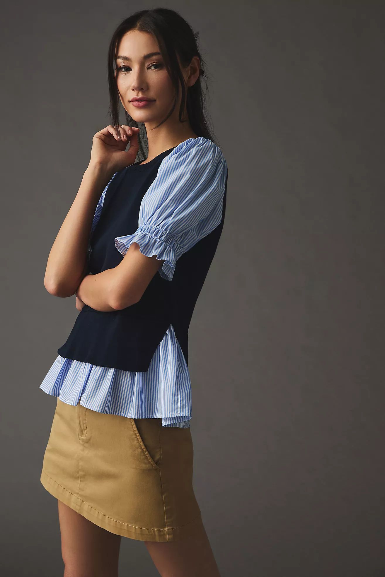 By Anthropologie Layered Poplin-Sleeve Sweater | Anthropologie (US)