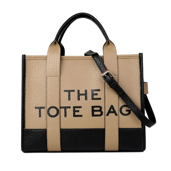 Two-tone PU Tote Bags,Leather Leisure Bags with Zipper,Shopping Handbags Single-Shoulder Messenge... | Walmart (US)