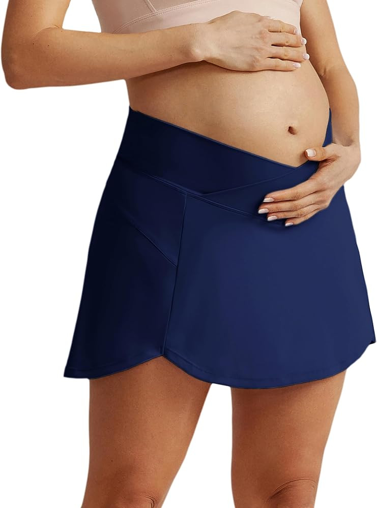 Maacie Maternity Tennis Golf Skorts Built-in Shorts with Pockets Cross Waist Low-Rise | Amazon (US)