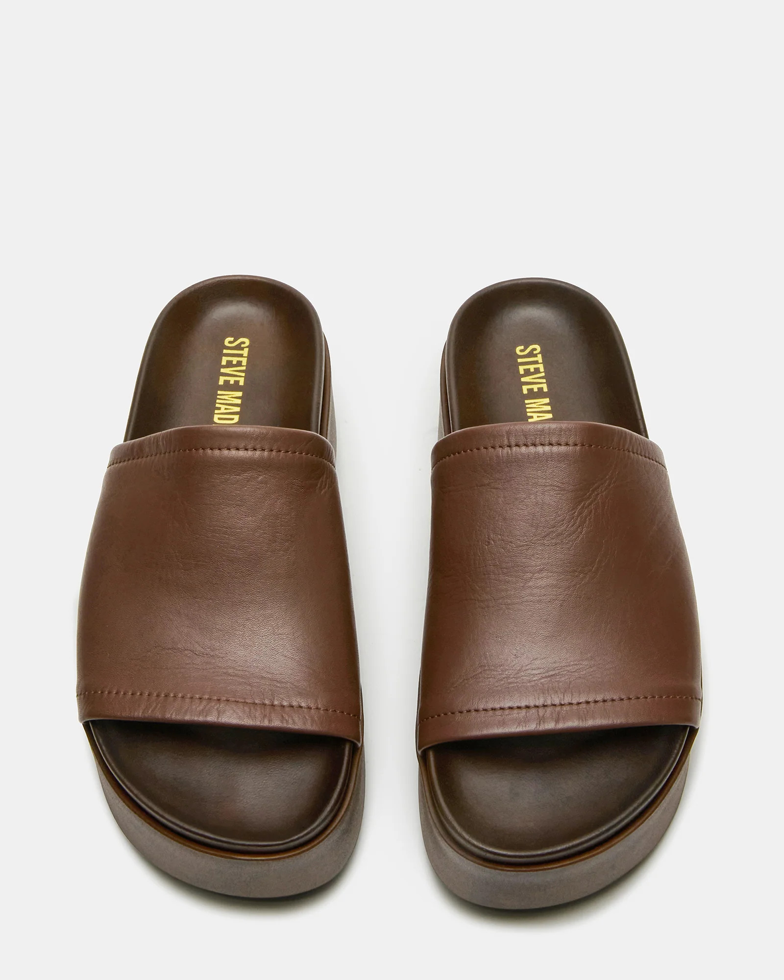 ARWEN Brown Leather Women's Platform Footbed Slide Chunky Sandal | Steve Madden (US)