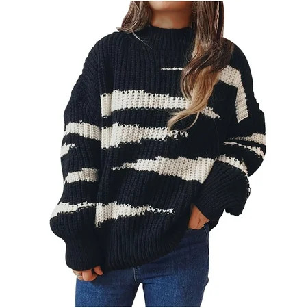 SMihono Crewneck Sweater Women s Fashion Oversized Loose Casual Long Sleeve Tiger print Tops Knitted | Walmart (US)