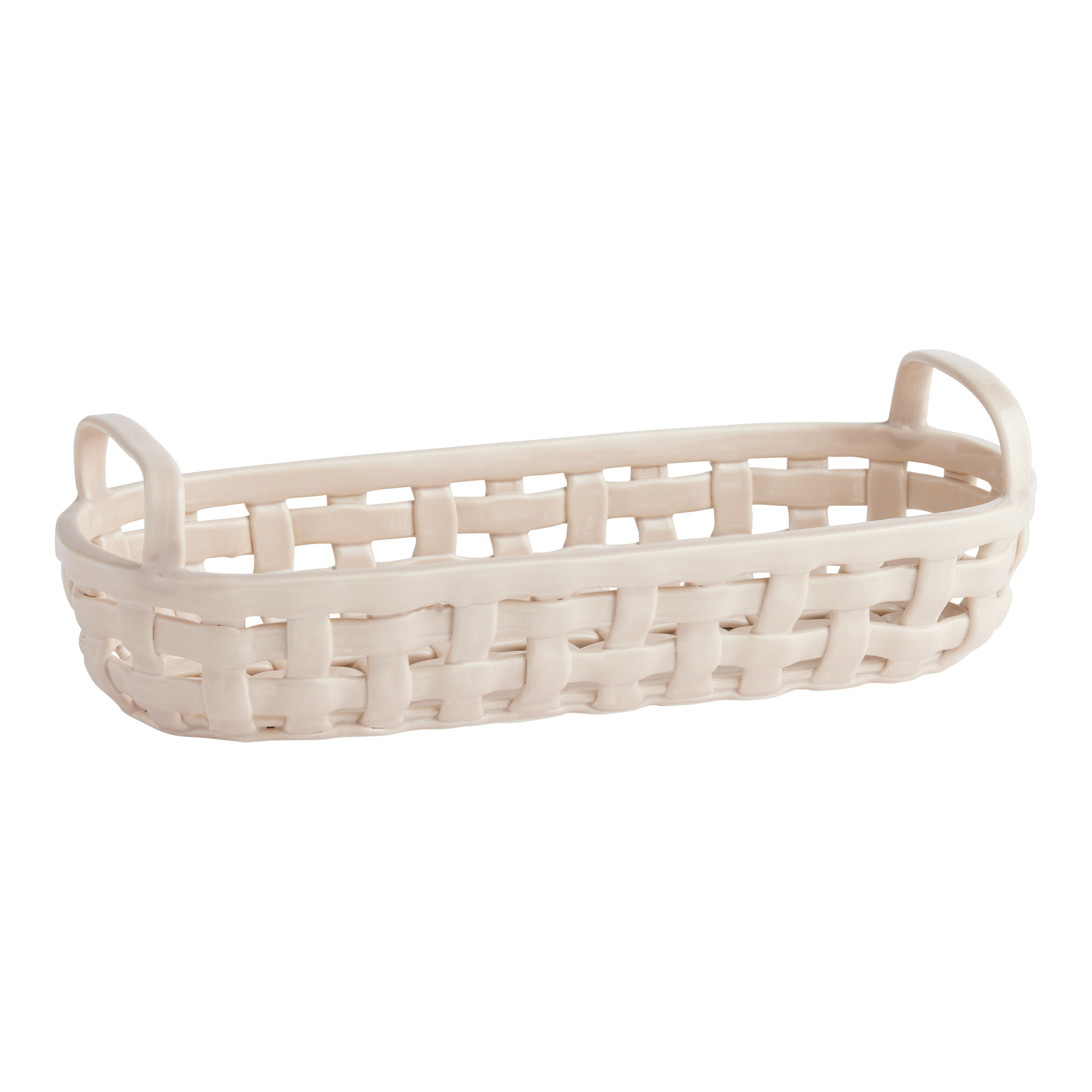 Extra Large Beige Ceramic Basketweave Fruit Basket - World Market | World Market