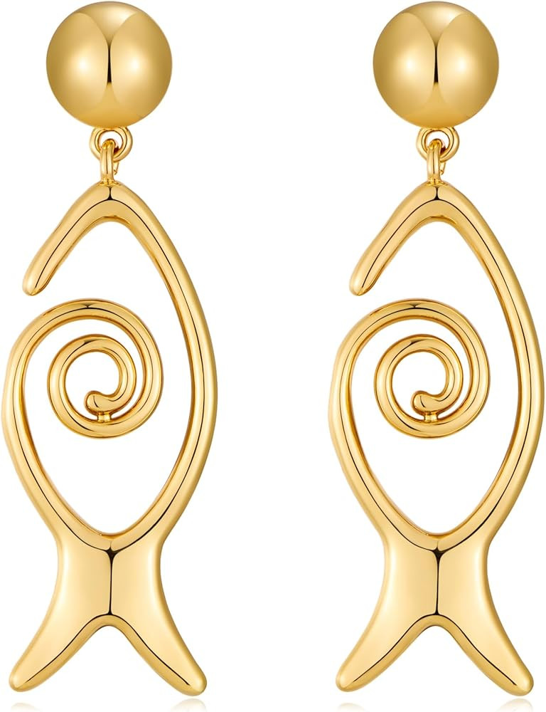 Beach Gold Fish Jellyfish Earrings for Women - Boho Gold Beach Dangle Drop Earrings, Summer Bohem... | Amazon (US)