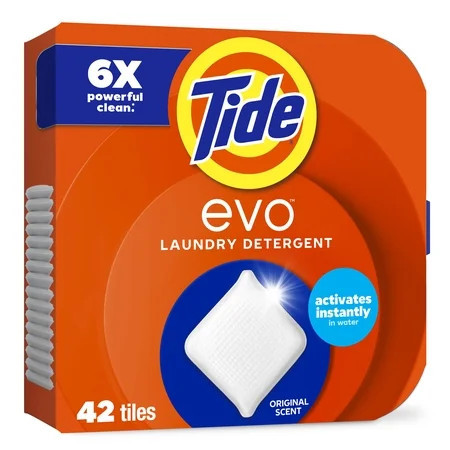 Tide Evo Laundry Detergent Tiles, 100% Concentrated, 6X Cleaning Power, Original Tide Scent, 42 Count | Walmart (US)