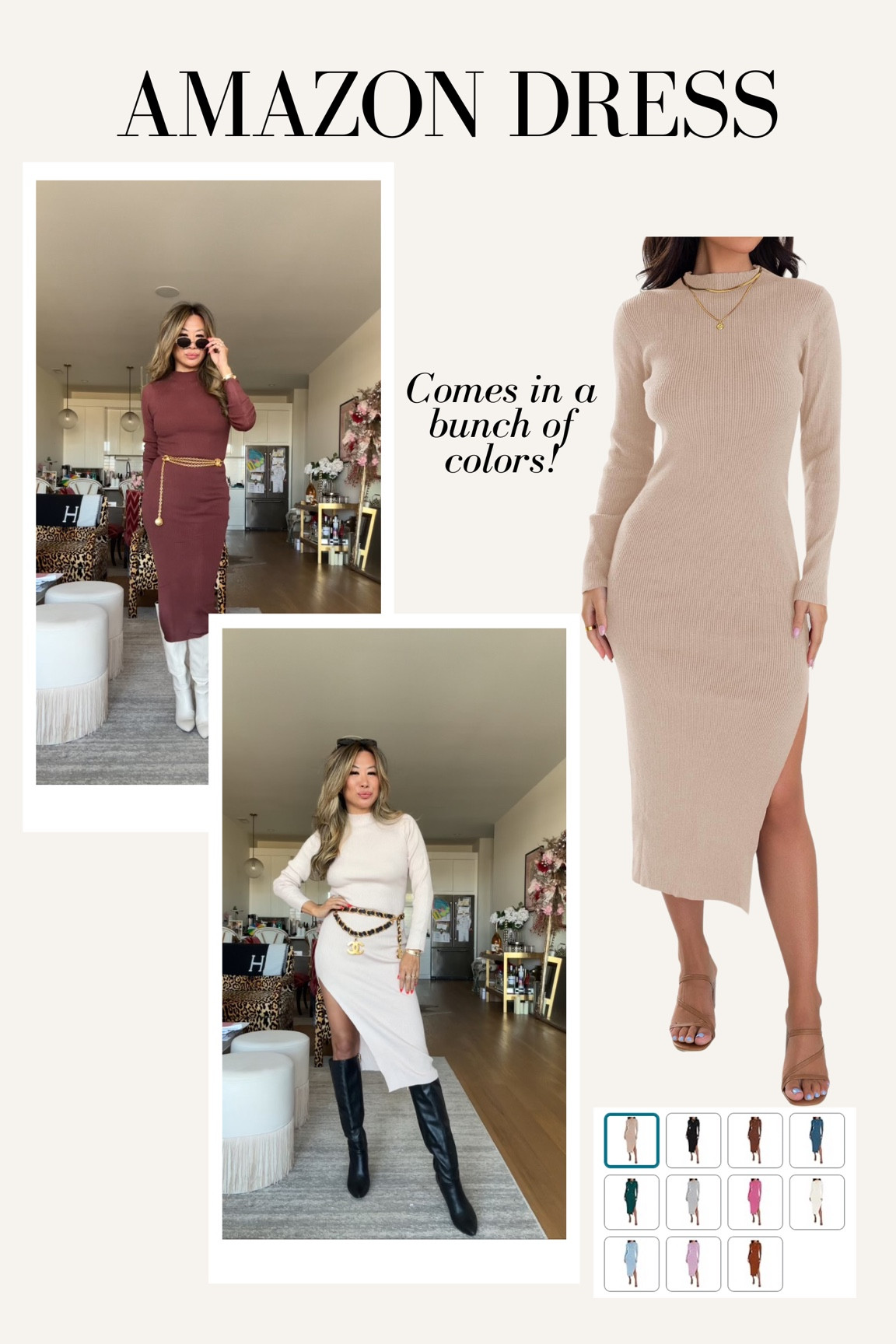 The best knit midi dress for Fall that comes in a bunch of colors! Wearing a size small, true to size. Love it styled with over the knee boots and a chain belt

#LTKFallSale #LTKStyleTip #LTKFindsUnder50