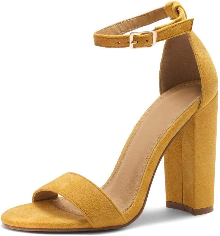 Herstyle Rosemmina Womens Open Toe Ankle Strap Chunky Block High Heel Dress Party Pump Sandals | Amazon (US)