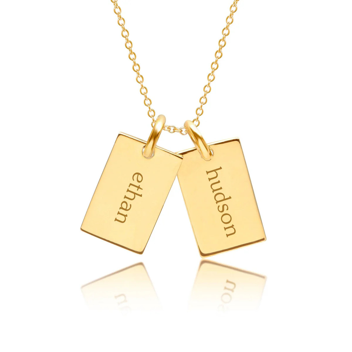 14k Gold Mini Dog Tag Necklace - 2 Names | Tiny Tags