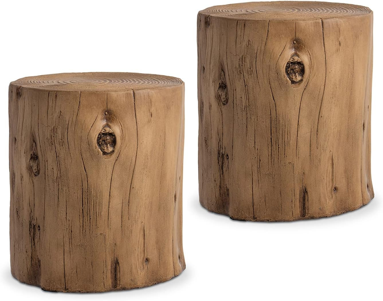 COSIEST 2 Pieces Outdoor End Table Light Oak Colored Faux Wood, Hand-Painted Wood Stump Stool, Ot... | Amazon (US)