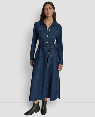 Women's Self-Belted A-Line Shirt Dress | Macy's