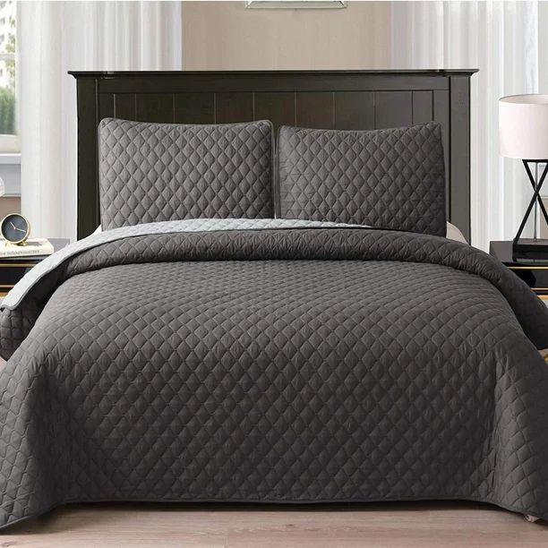 Ultrasonic Reversible 3-Piece Full/ Queen Size Quilt Set with Pillow Shams, Lightweight Bedspread... | Walmart (US)
