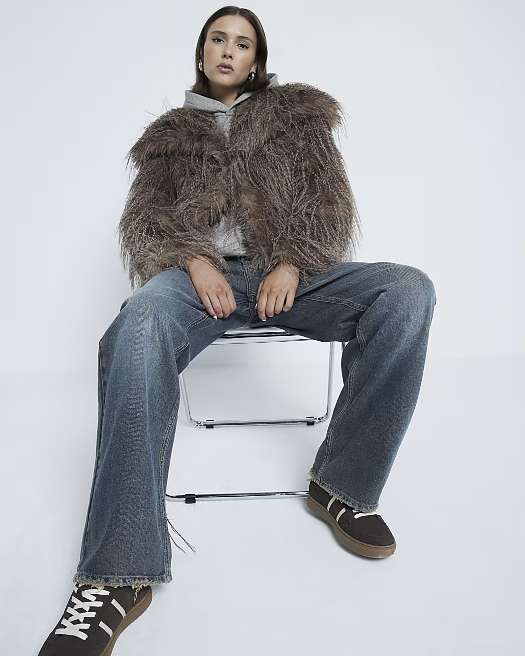 Brown Faux Feather Fur Coat | River Island UK & IE