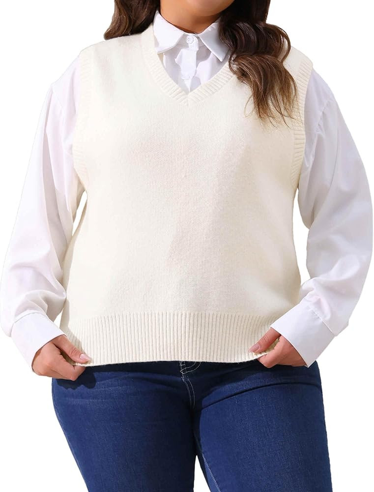 Agnes Orinda Plus Size Sweater Vest for Women V Neck Knit Vests Solid Classic Sleeveless Pullover... | Amazon (US)