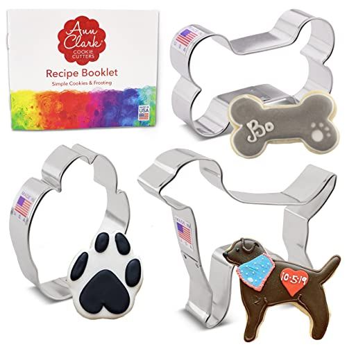 Ann Clark Cookie Cutters 3-Piece Dog Cookie Cutter Set with Recipe Booklet, Labrador Dog, Paw Print, | Amazon (US)