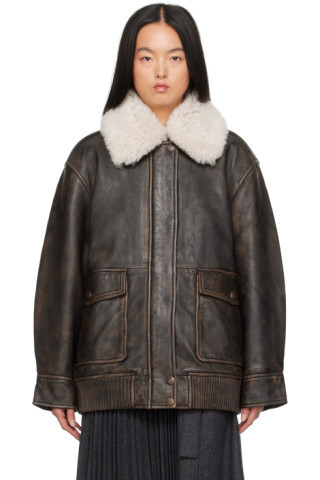 Brown Danata Leather Jacket | SSENSE