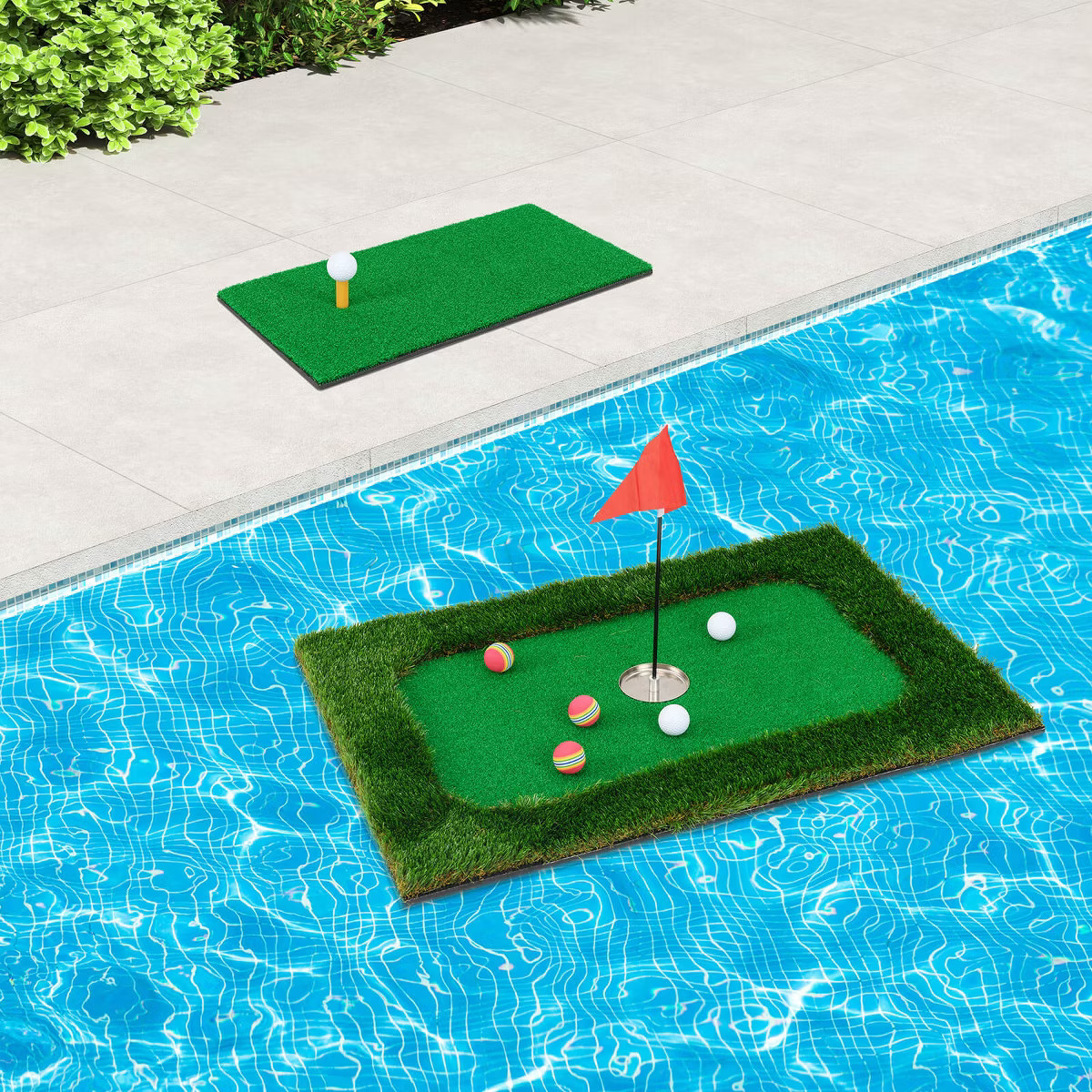 Costway Rectangular Floating Golf Green for Pool Includes Golf Hitting Mat 6 Golf Balls | Target