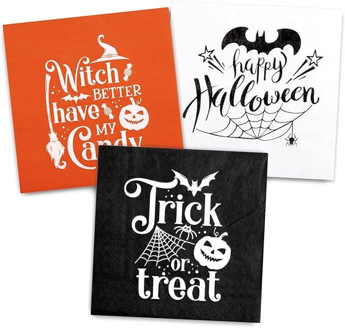 Whaline 96 Pack Halloween Disposable Paper Napkins 6.5 x 6.5" Large Black Orange White Cocktail N... | Amazon (US)