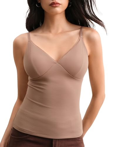 Women's Built in Bra V Neck Tank Tops Adjustable Spaghetti Staps Camisole Sleeveless Summer Tops ... | Amazon (US)